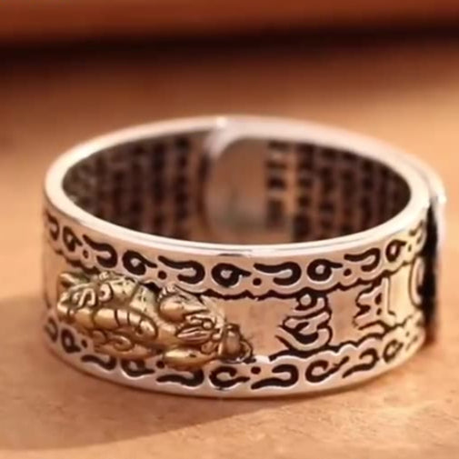 Aura Craft Pixiu Six-Character Mantra and Heart Sutra Feng Shui Ring 4