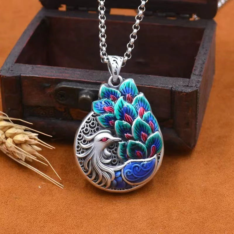 Aura Craft Blue Peacock Droplet Hollow Enamel Blessing Lucky Pendant 2