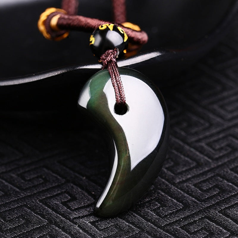 Aura Craft Obsidian Magatama Healing Lucky Crystal Necklace 3