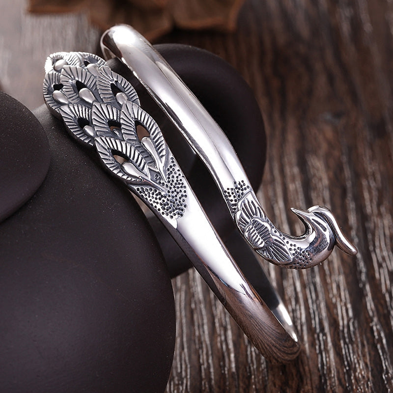 Aura Craft Sterling Silver Open-Faced Peacock Blessing Amulet Bracelet 2
