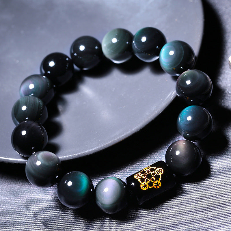 Aura Craft Feng Shui Five Elements Natural Rainbow Obsidian Positive Luck Blessing Bracelett 1