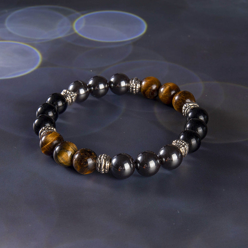 Aura Craft Natural Stone Tiger Eye Black Gall Glass Triple Stone Blessing Lucky Bracelet 1