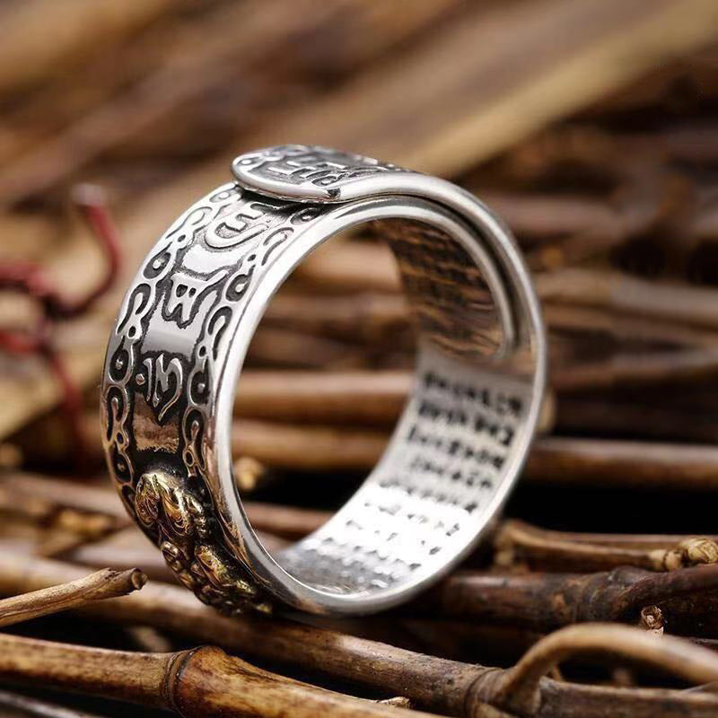 Aura Craft Pixiu Six-Character Mantra and Heart Sutra Feng Shui Ring 3
