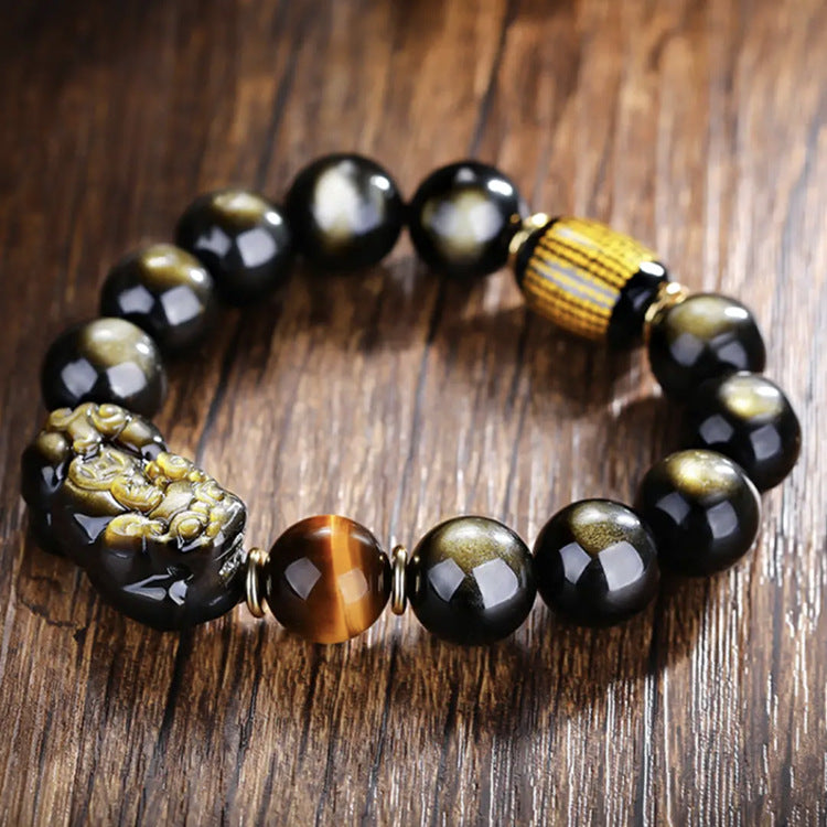 Aura Craft Gold Obsidian Pixiu Rune Blessing Fortune Bracelet 4