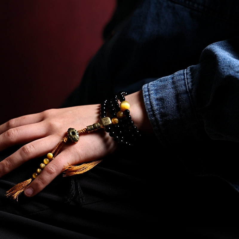Aura Craft Tibetan Buddhist Natural Black Agate 108-Bead Rosary for Meditation, Health, and Blessing 5