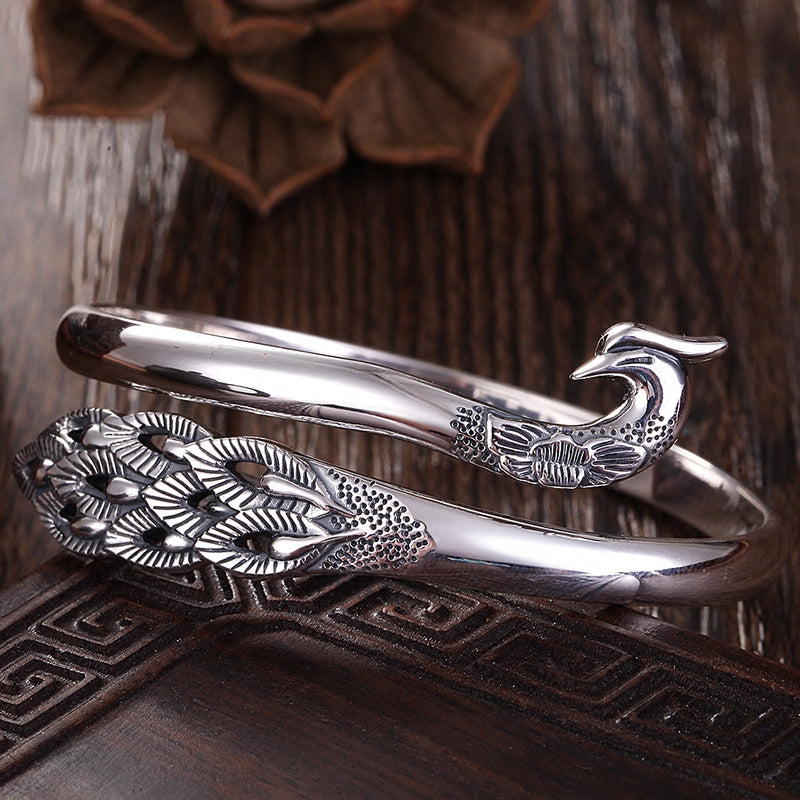 Aura Craft Sterling Silver Open-Faced Peacock Blessing Amulet Bracelet 4