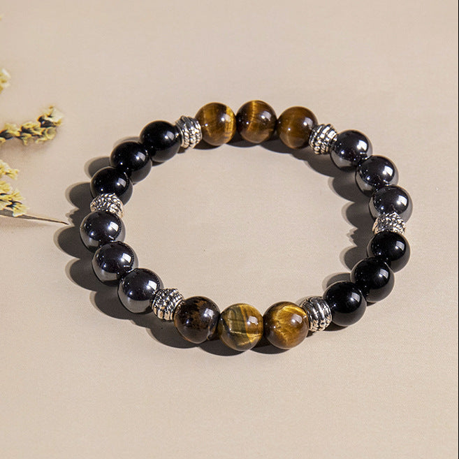 Aura Craft Natural Stone Tiger Eye Black Gall Glass Triple Stone Blessing Lucky Bracelet 2
