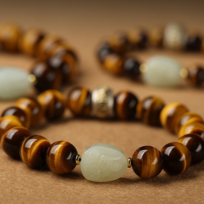 Aura Craft Natural Hetian Jade Tiger Eye Stone Bracelet for Warding Evil and Blessing 7
