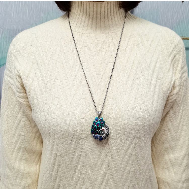 Aura Craft Blue Peacock Droplet Hollow Enamel Blessing Lucky Pendant 7