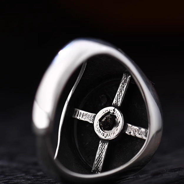 Aura craft silver rotating rune coin feng shui protection ring 7