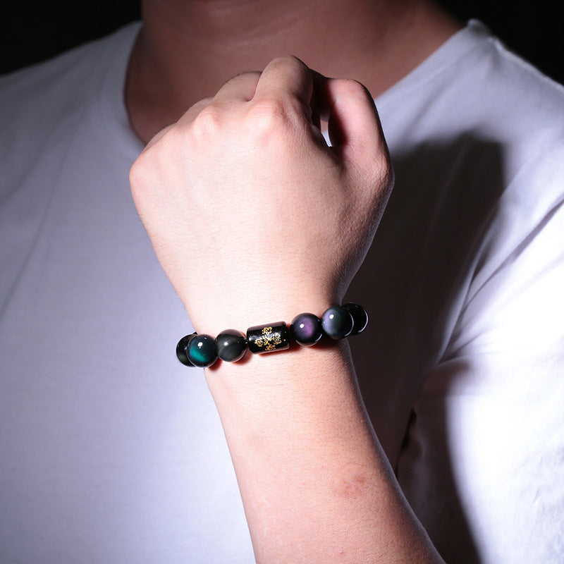 Aura Craft Feng Shui Five Elements Natural Rainbow Obsidian Positive Luck Blessing Bracelett 6