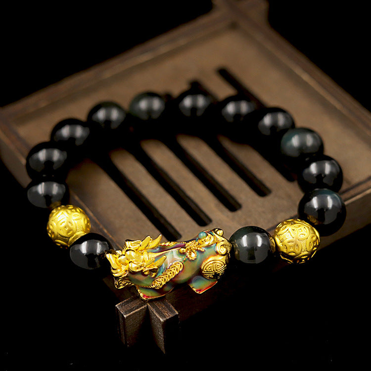 Aura Craft Warm-Sensitive Color-Changing Pixiu Obsidian Wealth and Evil-Exorcism Feng Shui Bracelet 2