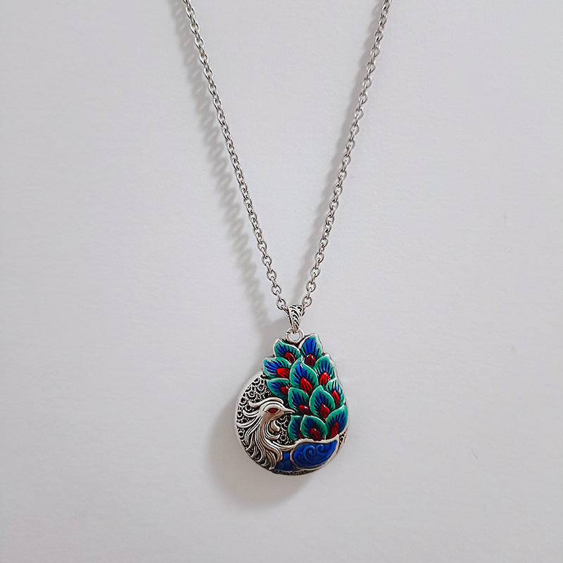 Aura Craft Blue Peacock Droplet Hollow Enamel Blessing Lucky Pendant 5
