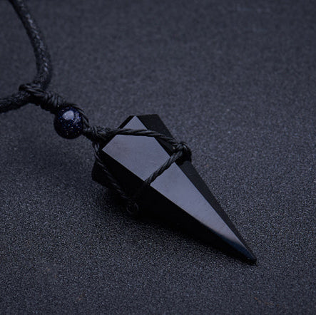 Aura Craft Obsidian Geometric Cone Healing Energy Reiki Pendant 4