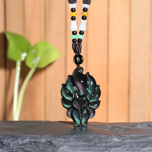Aura Craft Natural Gold Obsidian Healing Blessing and Evil-Repelling Fox Pendant 1