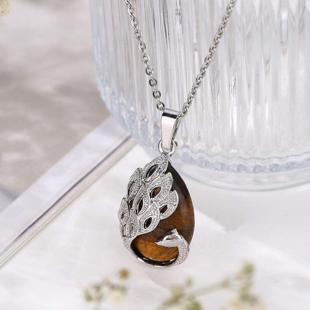 Aura Craft Inlaid Healing Crystal Peacock Pendant Blessing Health