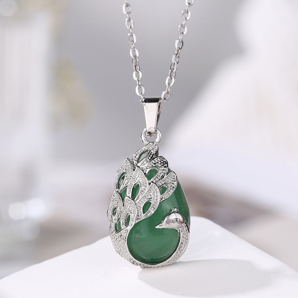 Aura Craft Inlaid Healing Crystal Peacock Pendant Blessing Health 6