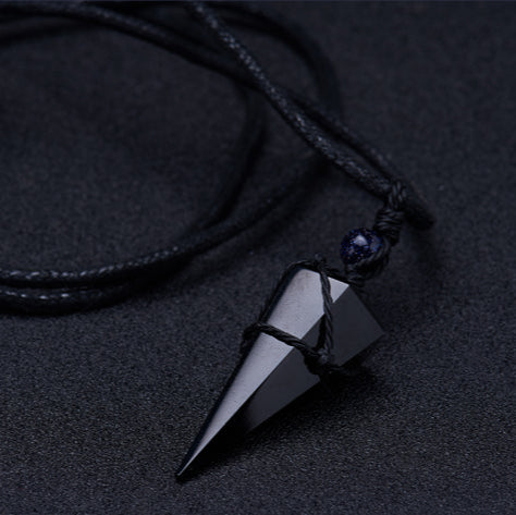 Aura Craft Obsidian Geometric Cone Healing Energy Reiki Pendant 6