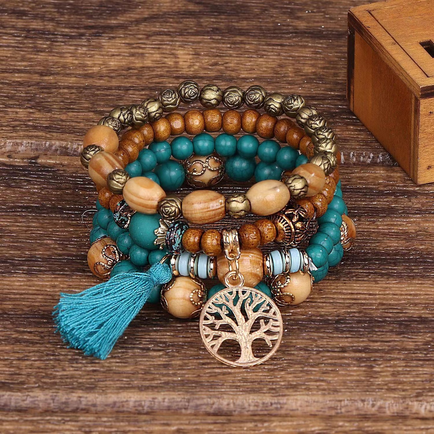 Aura Craft Multi-layered Wooden Beaded Meditation Yoga Bracelet 1