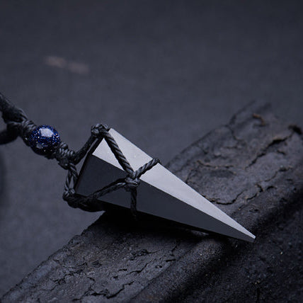 Aura Craft Obsidian Geometric Cone Healing Energy Reiki Pendant 2