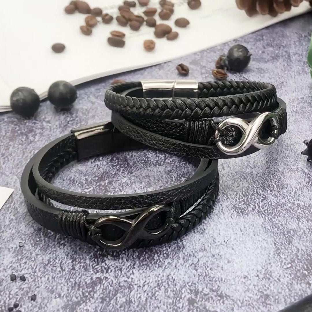 Aura Craft hand-woven rope and leather figure-8 magnetic clasp bracelet 2