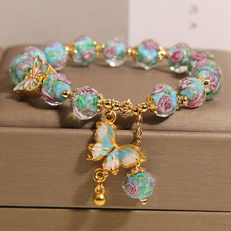 Aura Craft Rose Garden Blue Pink Purple Blessing Lucky Glass Bracelet 1