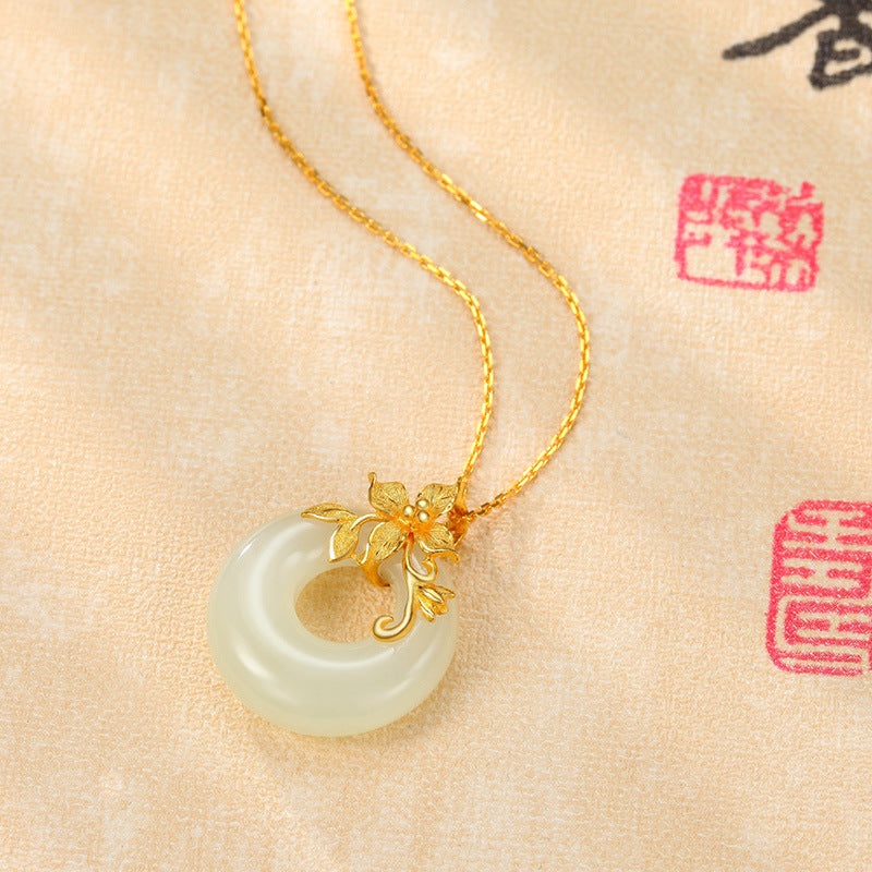 Aura Craft Hetian Jade Flower Peace Buckle Necklace 2