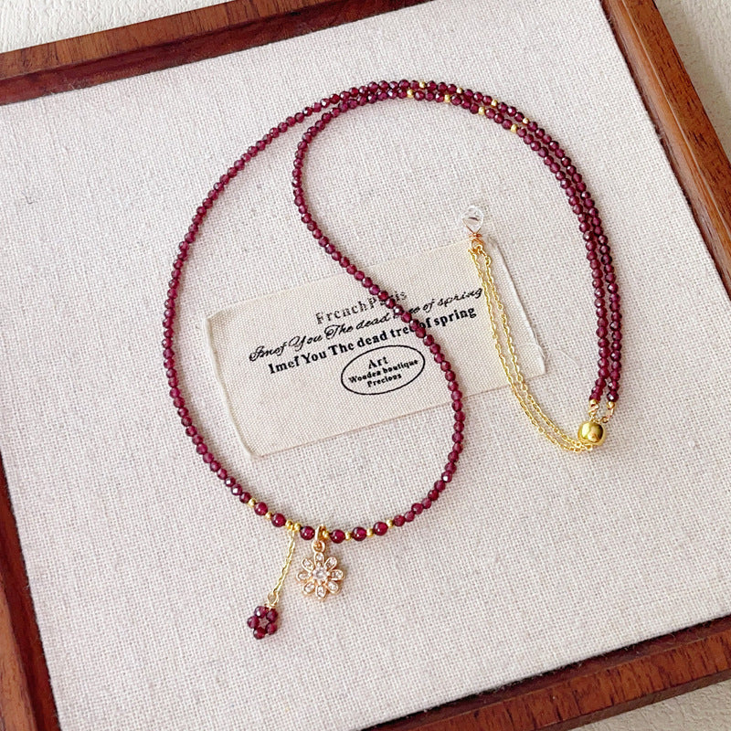 Aura Craft Natural Garnet Three-Circle Lucky Blessing Bracelet 2