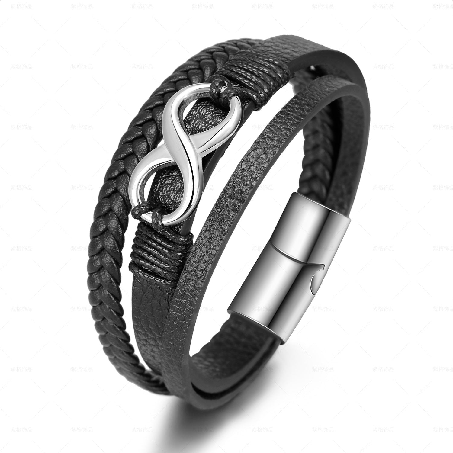 Aura Craft hand-woven rope and leather figure-8 magnetic clasp bracelet 5