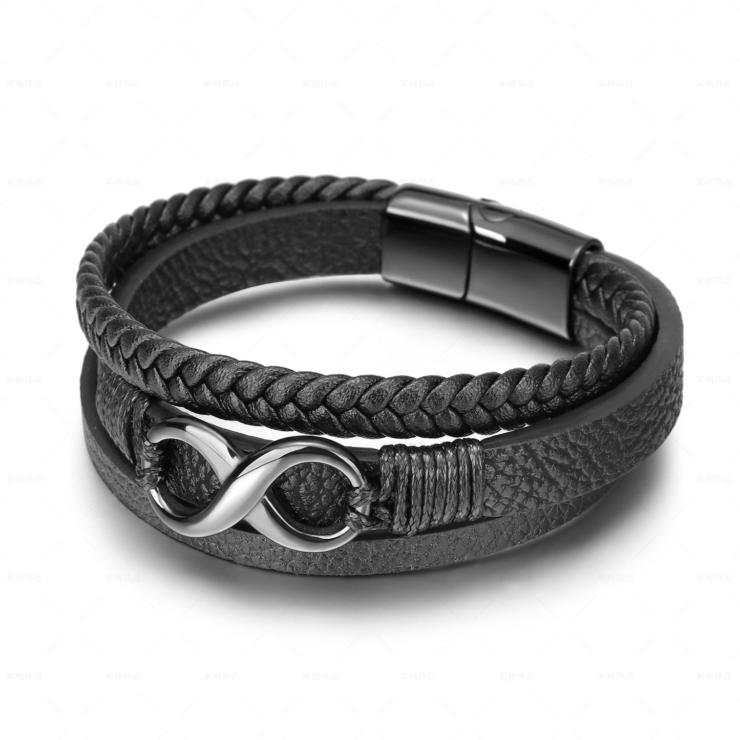 Aura Craft hand-woven rope and leather figure-8 magnetic clasp bracelet 4