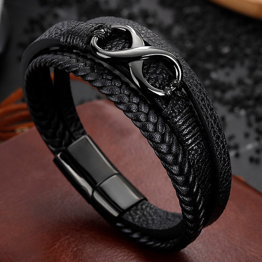 Aura Craft hand-woven rope and leather figure-8 magnetic clasp bracelet 1