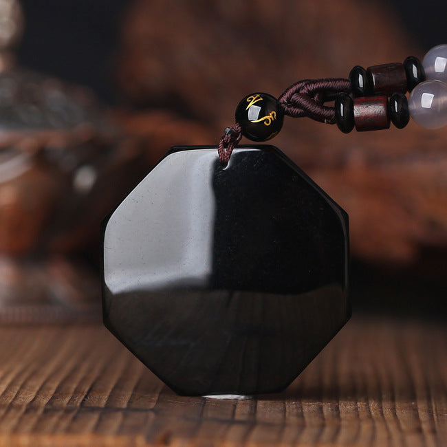 Aura Craft Natural Obsidian Tai Chi Bagua Peaceful Lucky Amulet Pendant 2
