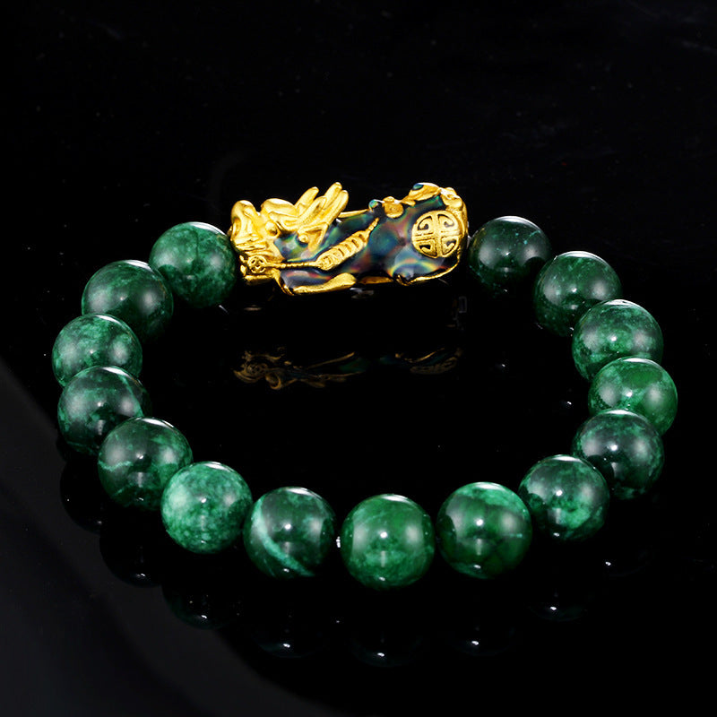 Aura Craft Green Agate Pixiu Color-Changing Lucky Fortune Bracelet