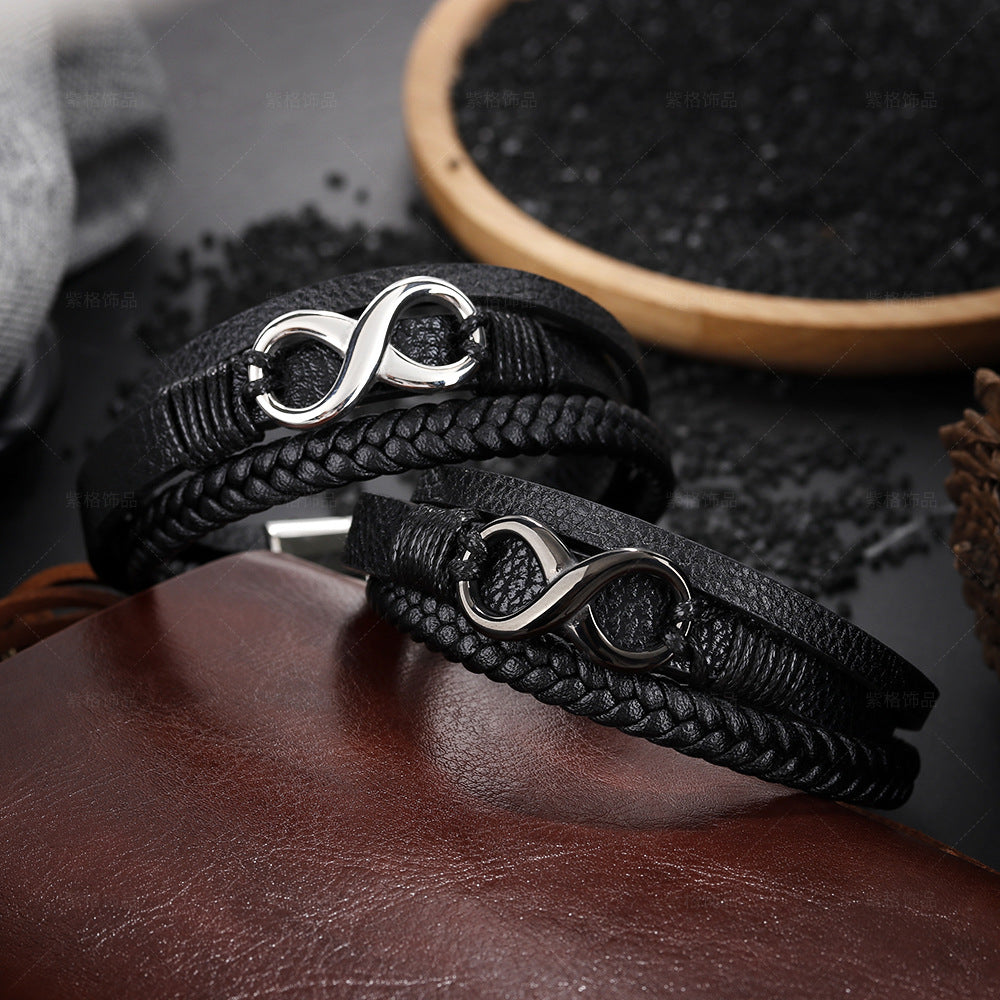 Aura Craft hand-woven rope and leather figure-8 magnetic clasp bracelet 3