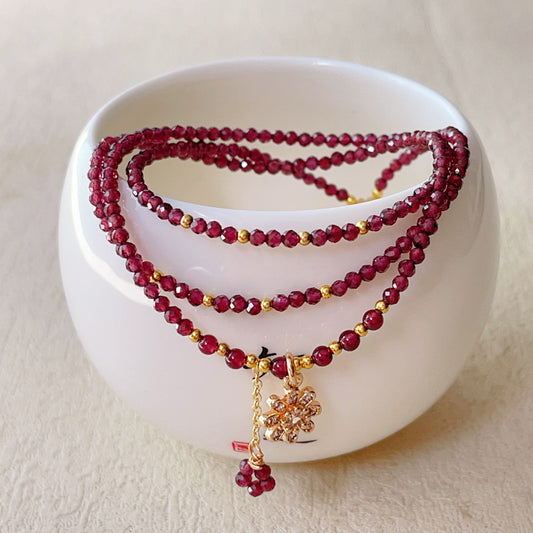 Aura Craft Natural Garnet Three-Circle Lucky Blessing Bracelet 1