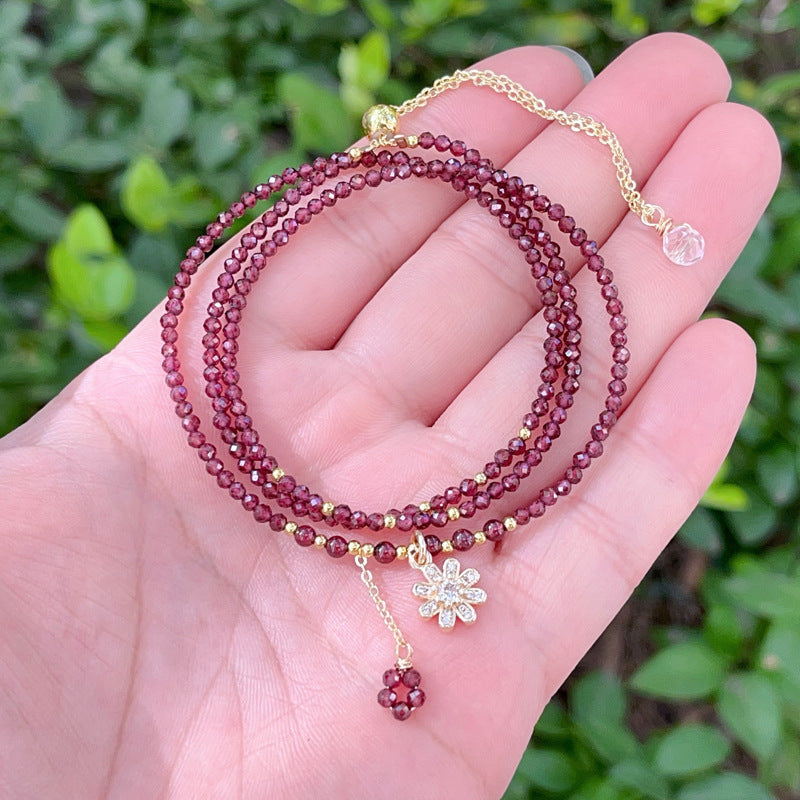 Aura Craft Natural Garnet Three-Circle Lucky Blessing Bracelet 4
