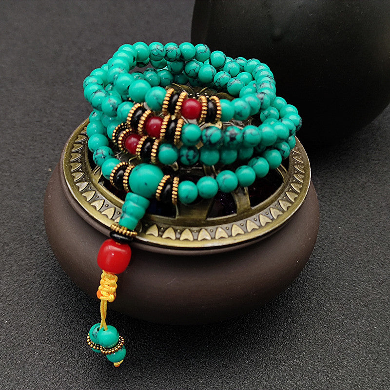 FREE Today:108-bead blue turquoise bracelet Tibetan style tranquil prayer beads