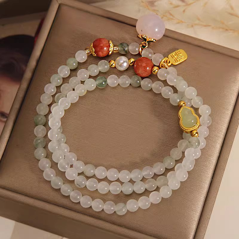 Aura Craft Natural Jade Gourd Peach Beaded Blessing Lucky Bracelet 4