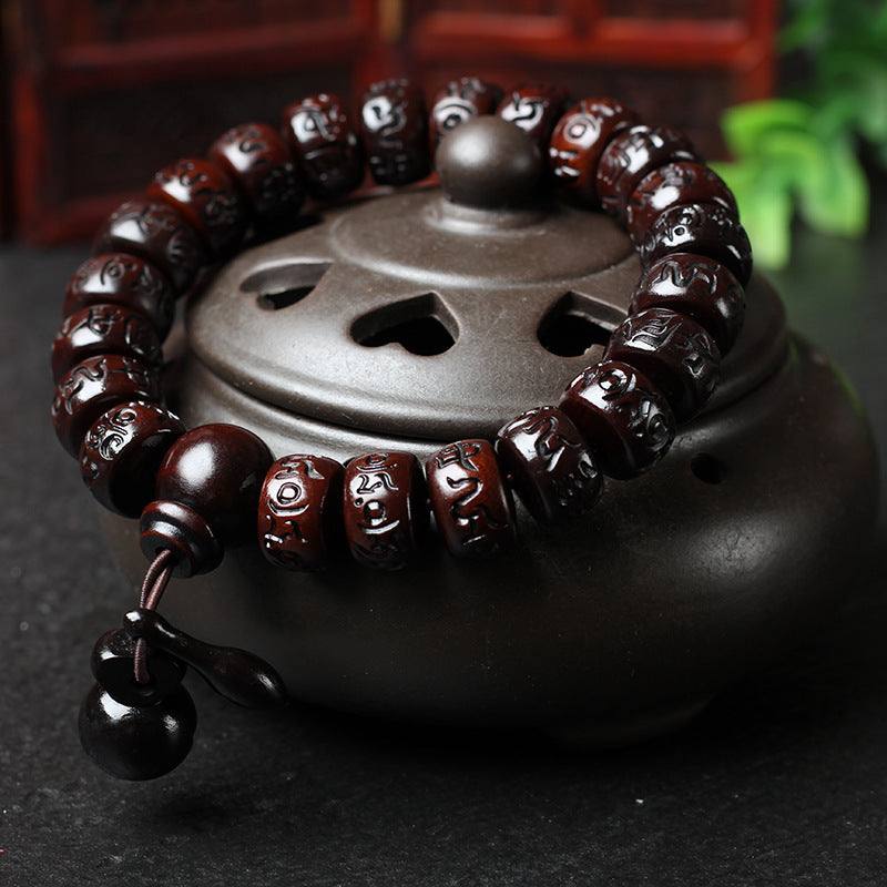 Aura Craft Lightning Strike Wood Six-Character Mantra Beads Amulet Peace and Luck Bracelet 4
