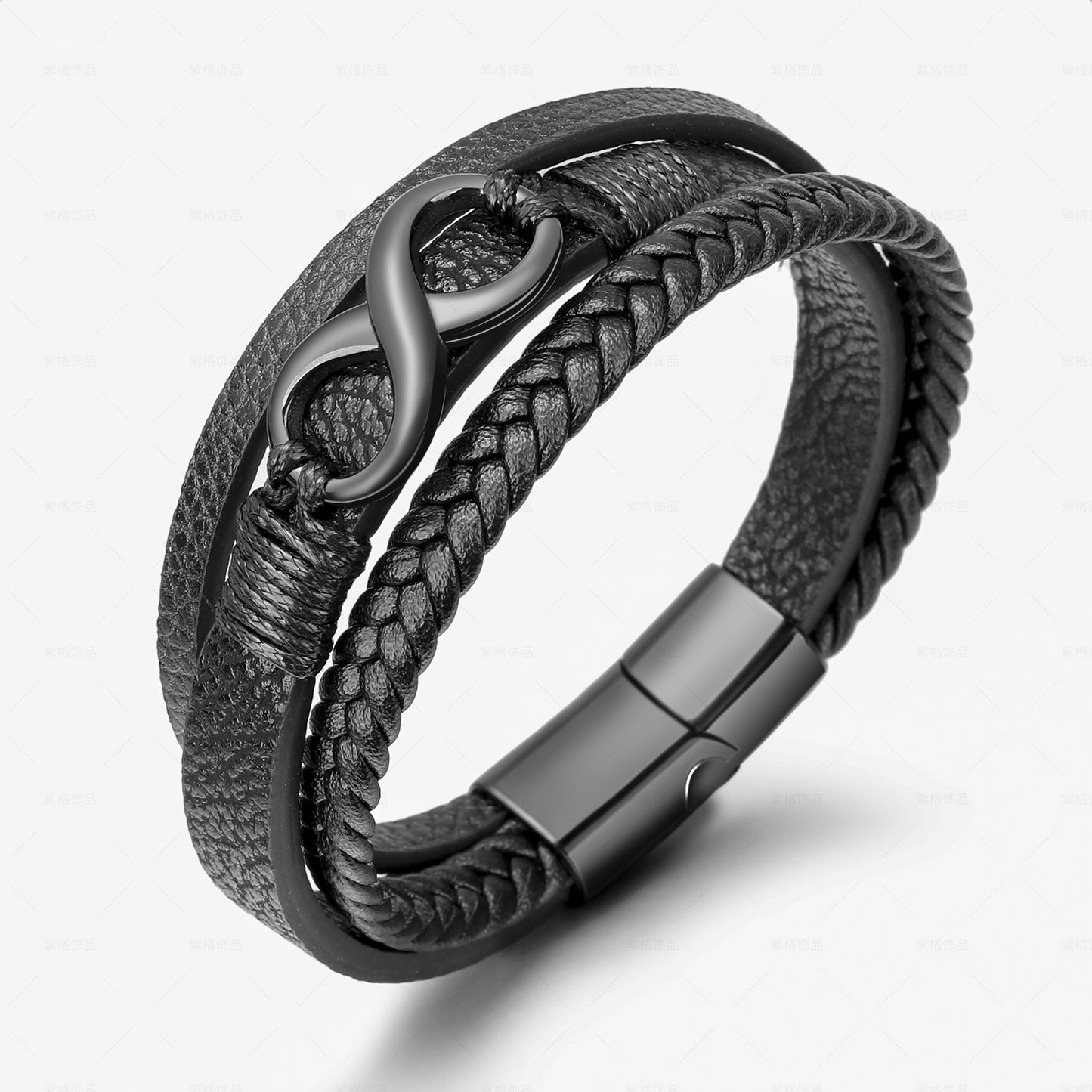 Aura Craft hand-woven rope and leather figure-8 magnetic clasp bracelet 6