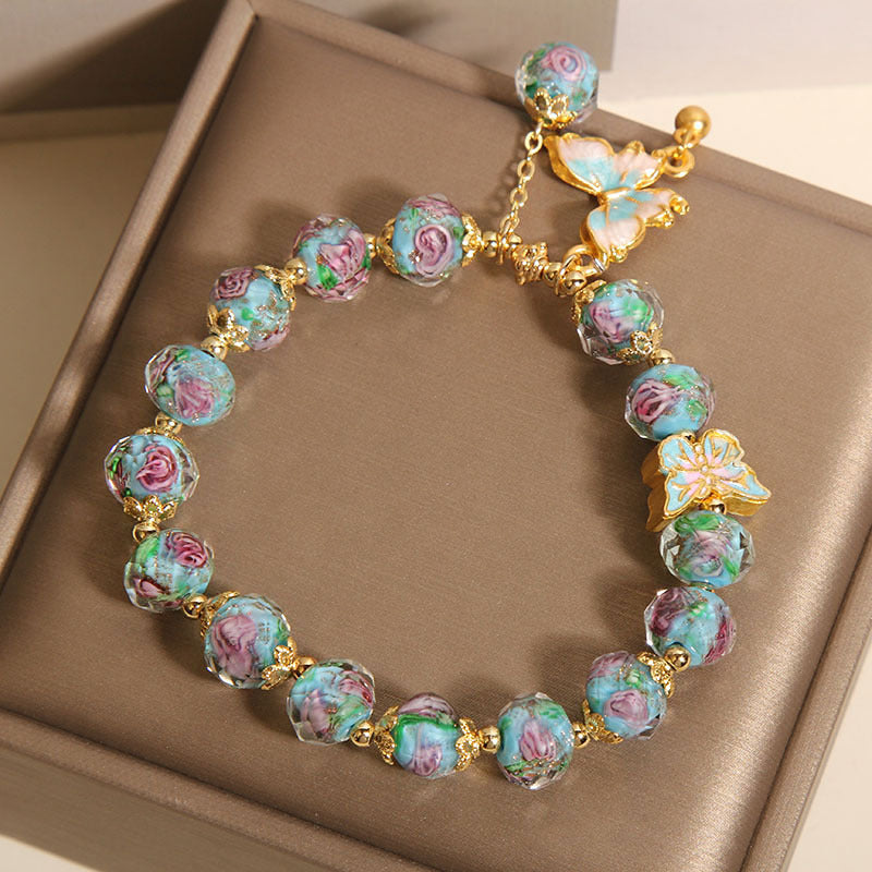 FREE Today:Aura Craft Rose Garden Blue Pink Purple Blessing Lucky Glass Bracelet