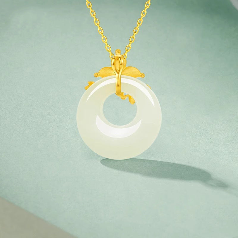 Aura Craft Hetian Jade Flower Peace Buckle Necklace 4