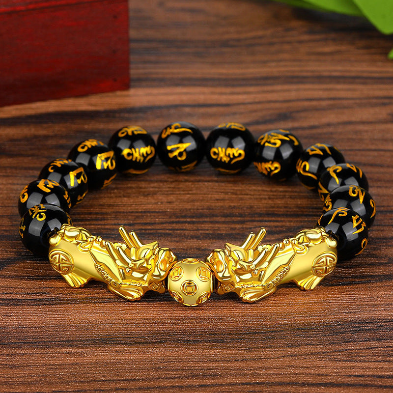 Aura Craft Feng Shui Wealth Obsidian Reiki Pixiu Bracelet 3
