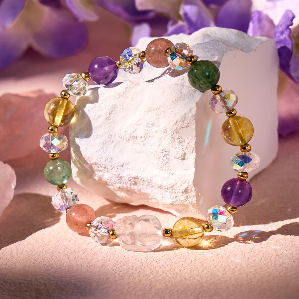 Aura Craft Amethyst Strawberry Quartz Citrine Pixiu Fortune and Love Bracelet