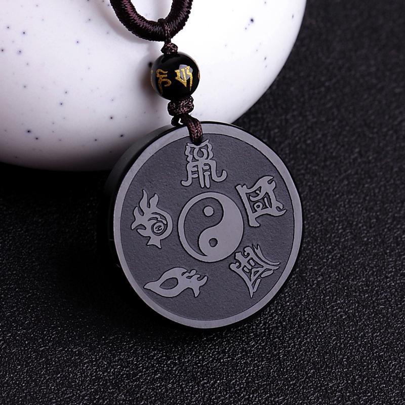 Aura Craft natural obsidian Yin Yang Bagua Wuyue Nine Words Mantra Couple Necklace 1