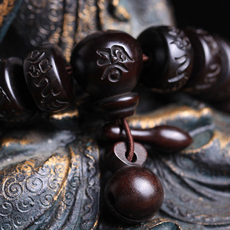 Aura Craft Lightning Strike Wood Six-Character Mantra Beads Amulet Peace and Luck Bracelet 3
