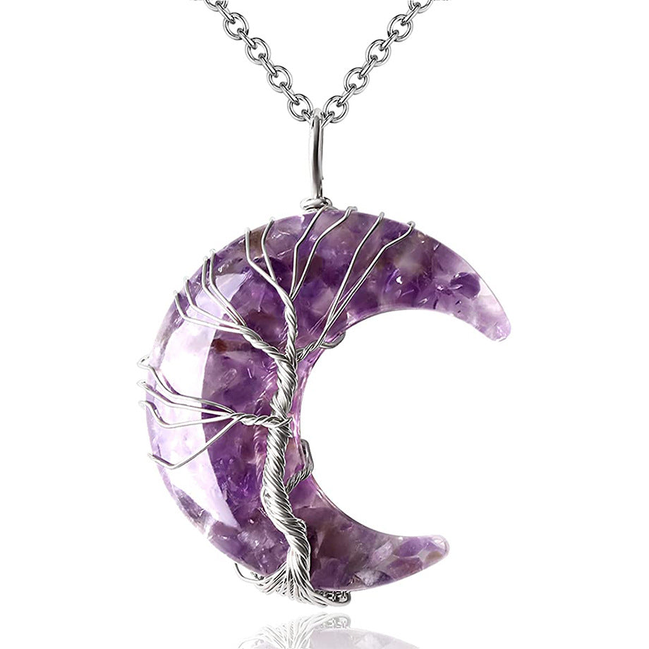 Aura Craft Moon Natural Crystal Tree of Life Blessing Necklace 2