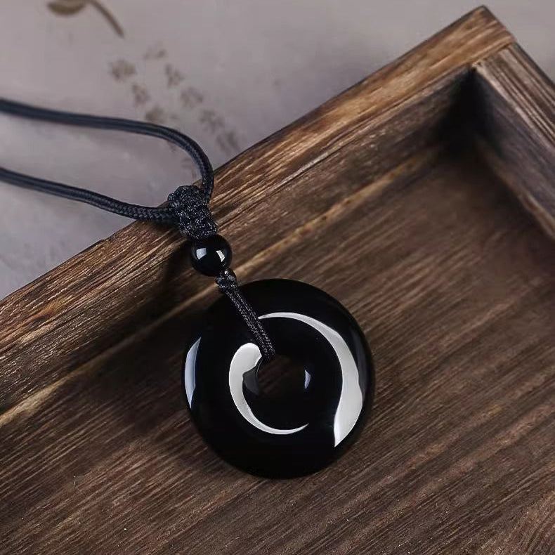 Aura Craft Natural Obsidian Six-Word Mantra Blessing Necklace 2