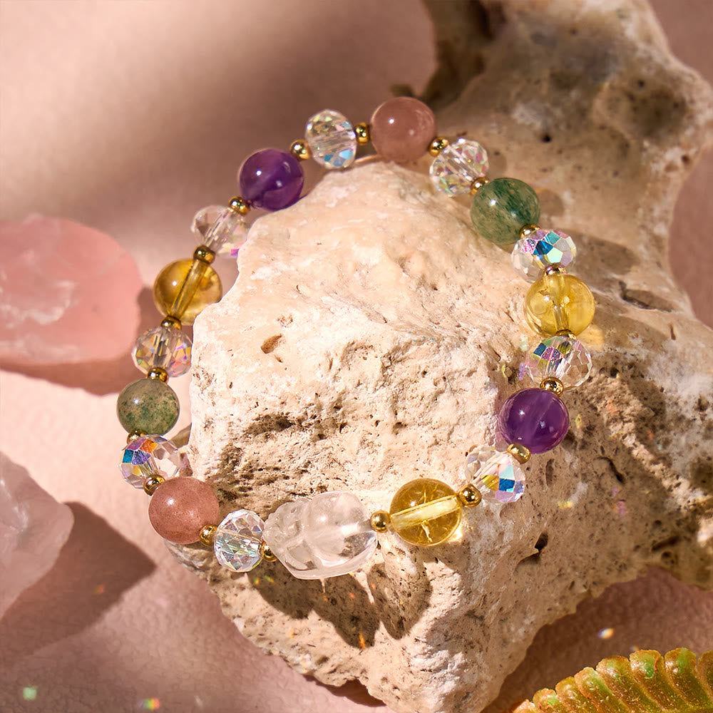 Aura Craft Amethyst Strawberry Quartz Citrine Pixiu Fortune and Love Bracelet