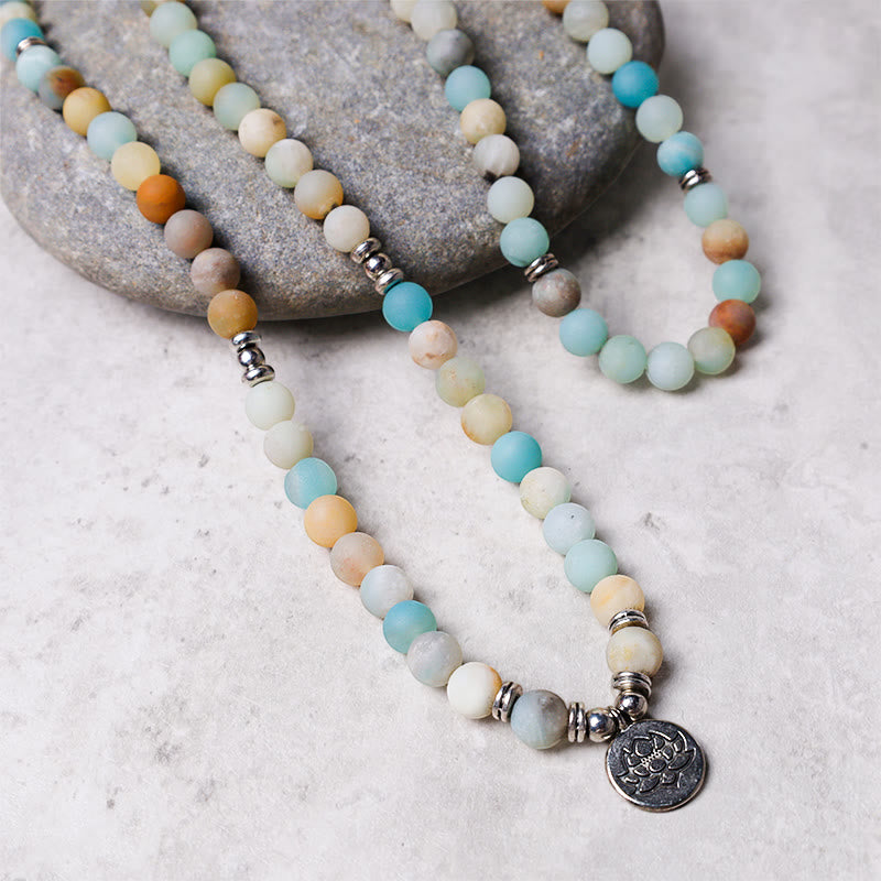 Aura Craft Natural Amazonite Lotus Prayer Beads for Concentrating the Mind 3